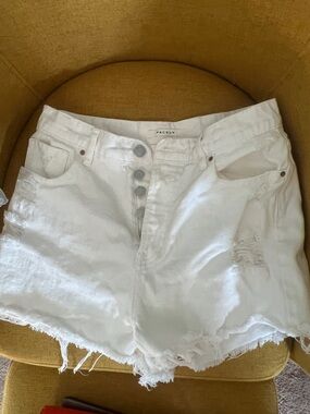 PacSun White Distressed High-Rise Jean Shorts with Frayed Hem